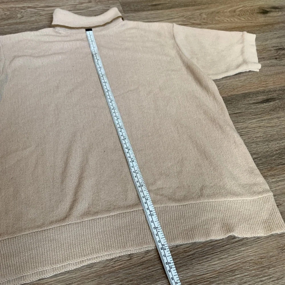 Vintage 1960s Buffums California Short Sleeve Knit Turtleneck Sweater Beige - 11